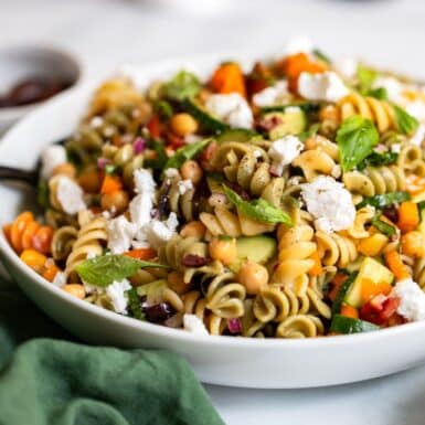 healthy pasta salad recipe served in bowl