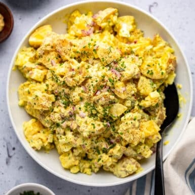 healthy potato salad prepared in bowl