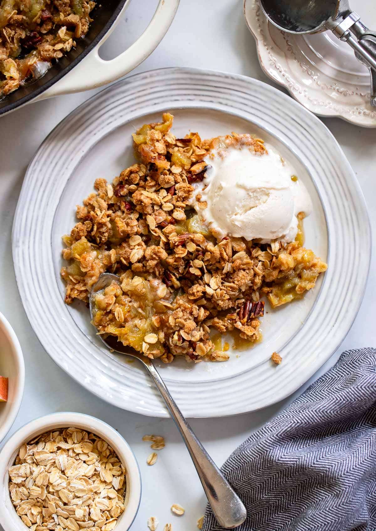 rhubarb crisp served on plate