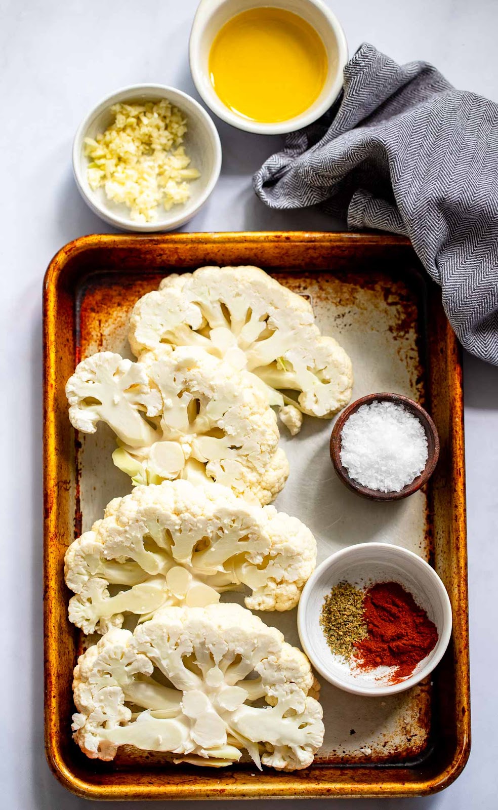 raw ingredients to make cauliflower steak recipe