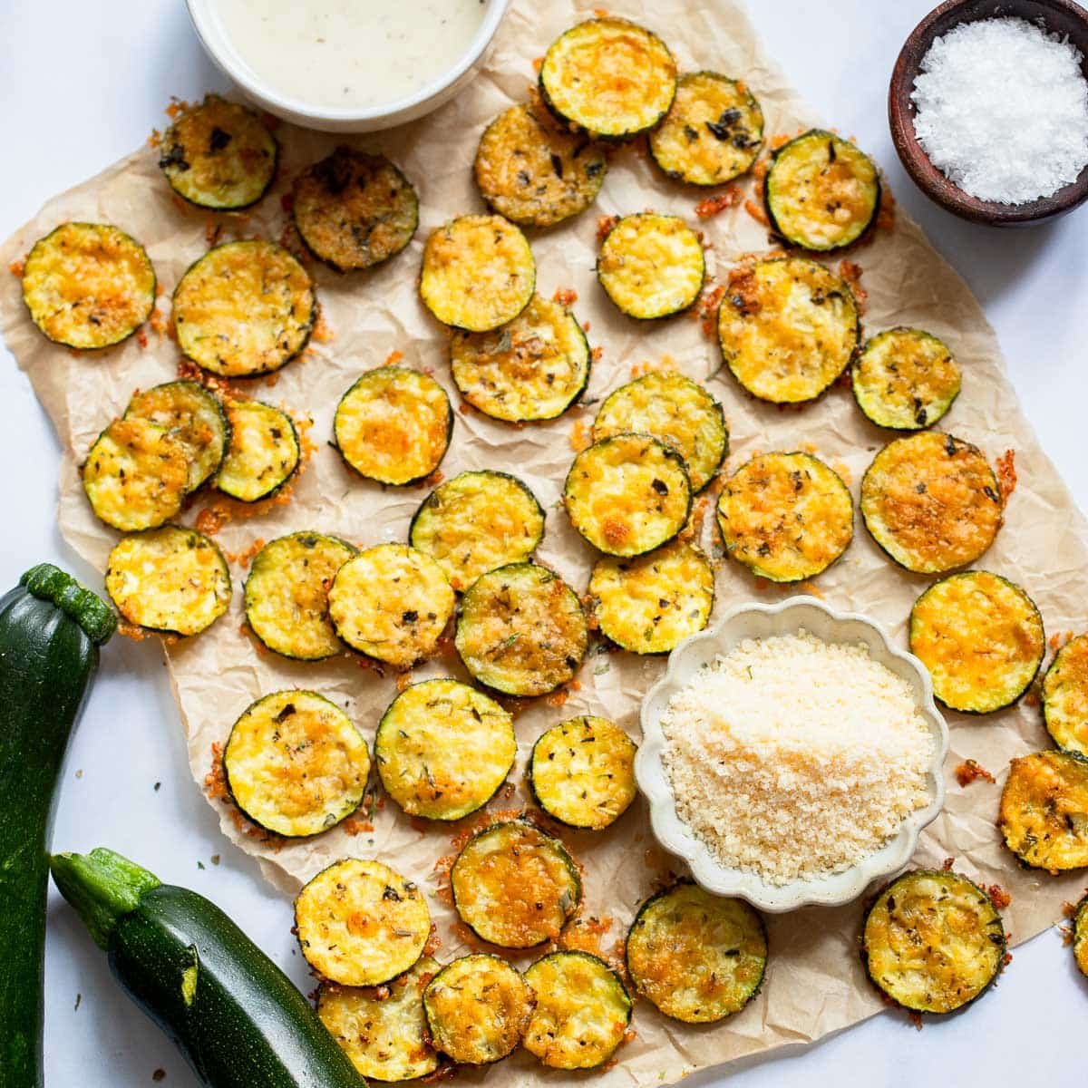 healthy baked zucchini chips with toppings