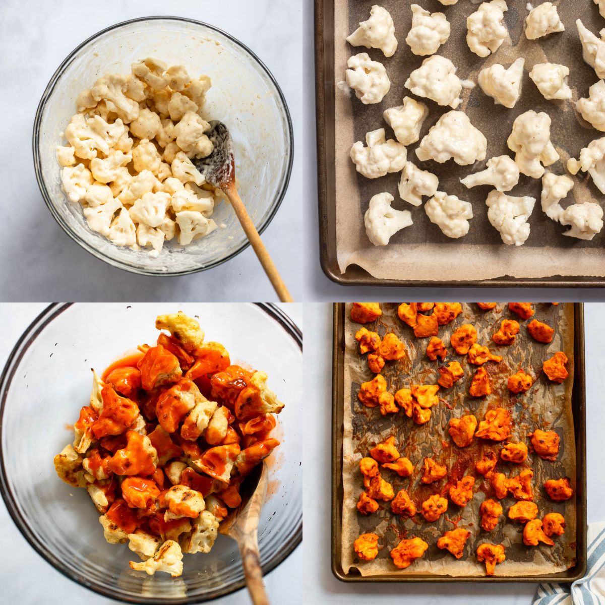 four step process for making buffalo cauliflower bites recipe