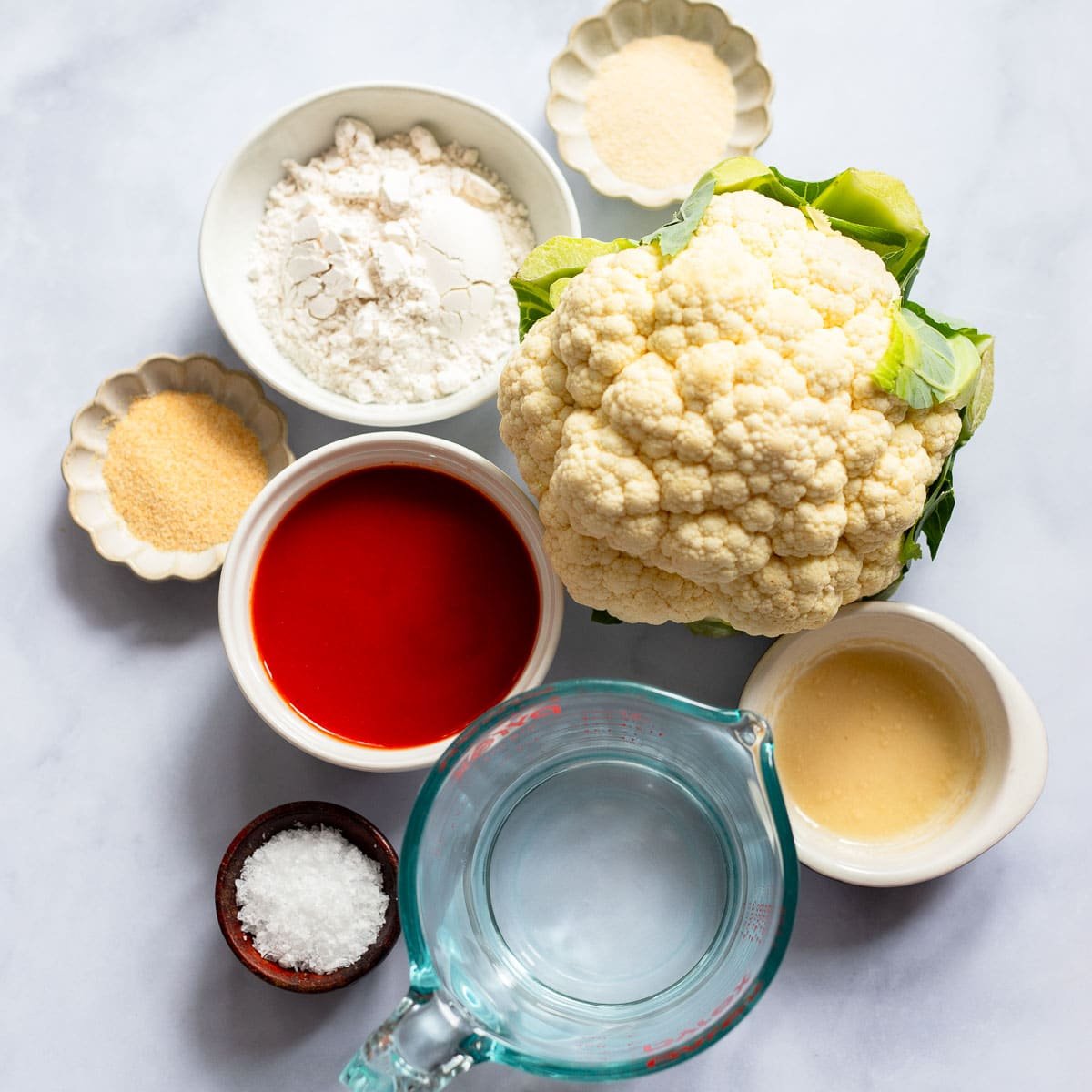 raw ingredients for buffalo cauliflower bites recipe