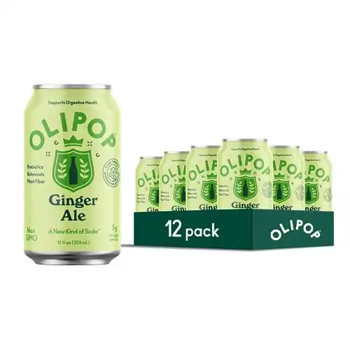 OLIPOP Prebiotic Soda Pop, Ginger Ale - Packed with Prebiotics, Fiber, and Botanicals, Gluten Free, Vegan, GMO Free, 12oz (12-Cans)