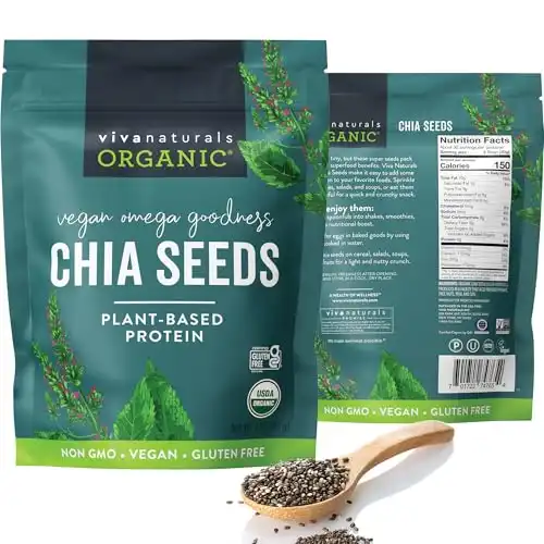 Viva Naturals Organic Chia Seeds 2 LBs - Plant-Based Omega-3 and Vegan Protein, Non-GMO Chia Seeds Organic