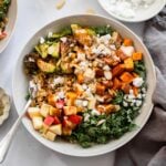 prepared harvest bowl served on counter