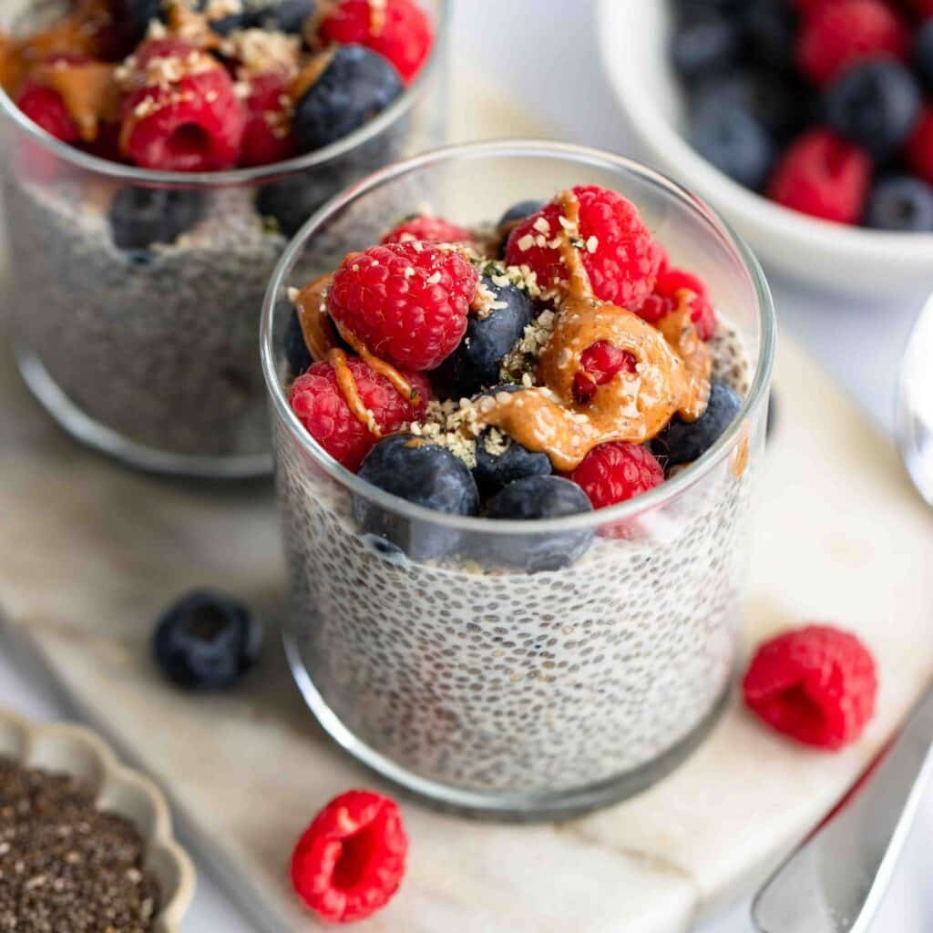 Vanilla chia seed pudding with berries on top