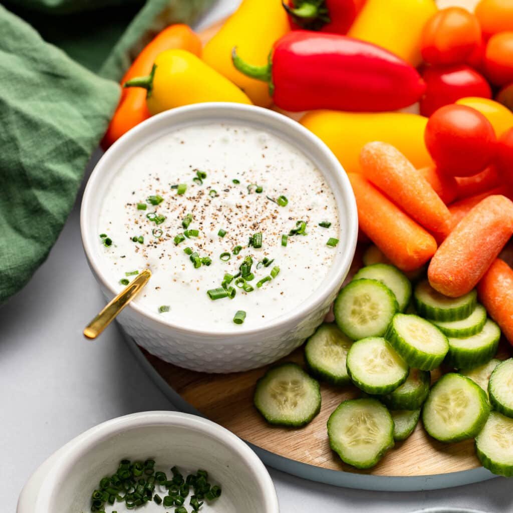 creamy cottage cheese ranch dip served with vegetables