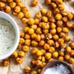 crispy ranch roasted chickpeas on baking sheet