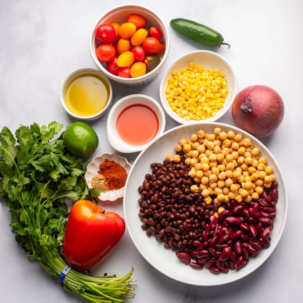 raw ingredients to make viral dense bean salad