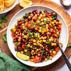 viral tiktok dense bean salad in serving bowl