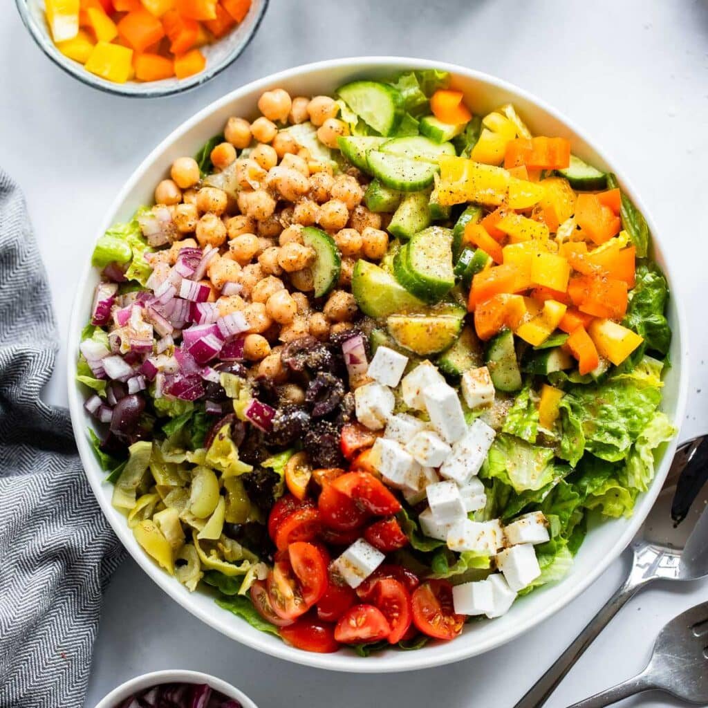 mediterranean salad prepared in bowl