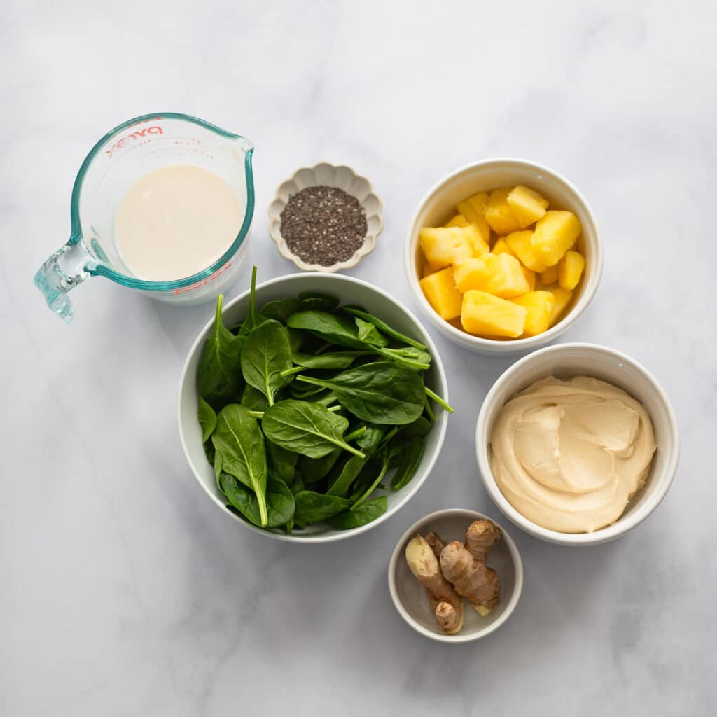 raw ingredients for superfood smoothie recipe on counter