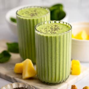 green superfood smoothie served in glass