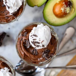 chocolate avocado pudding recipe in glass jar