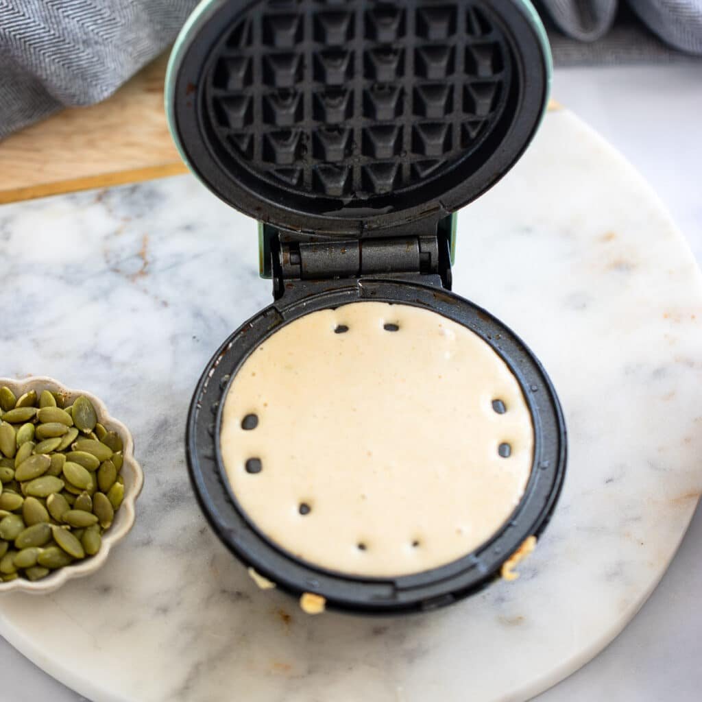 protein waffle mix in waffle maker