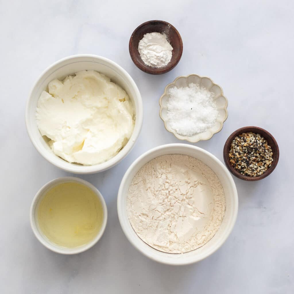 raw ingredients on counter to make high protein bagel recipe