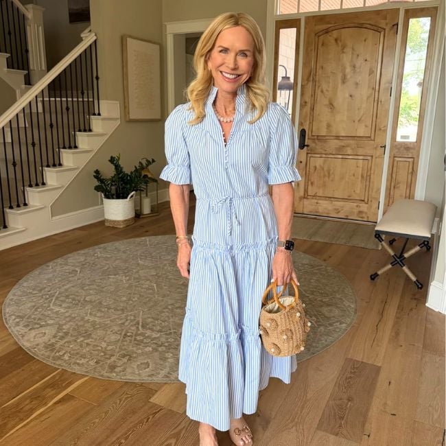 striped maxi dress with sleeves designer lookalike from amazon