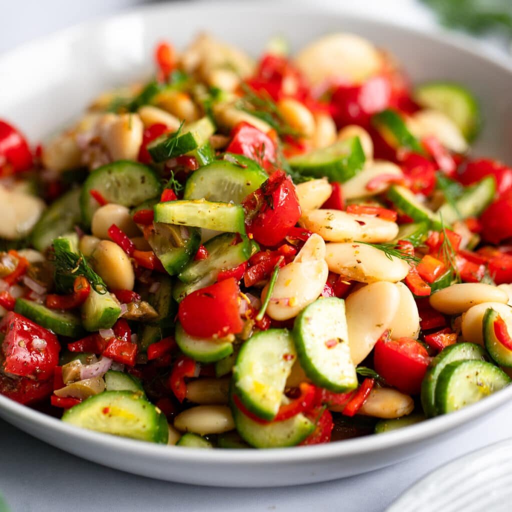 close up of no lettuce salad with butter beans recipe