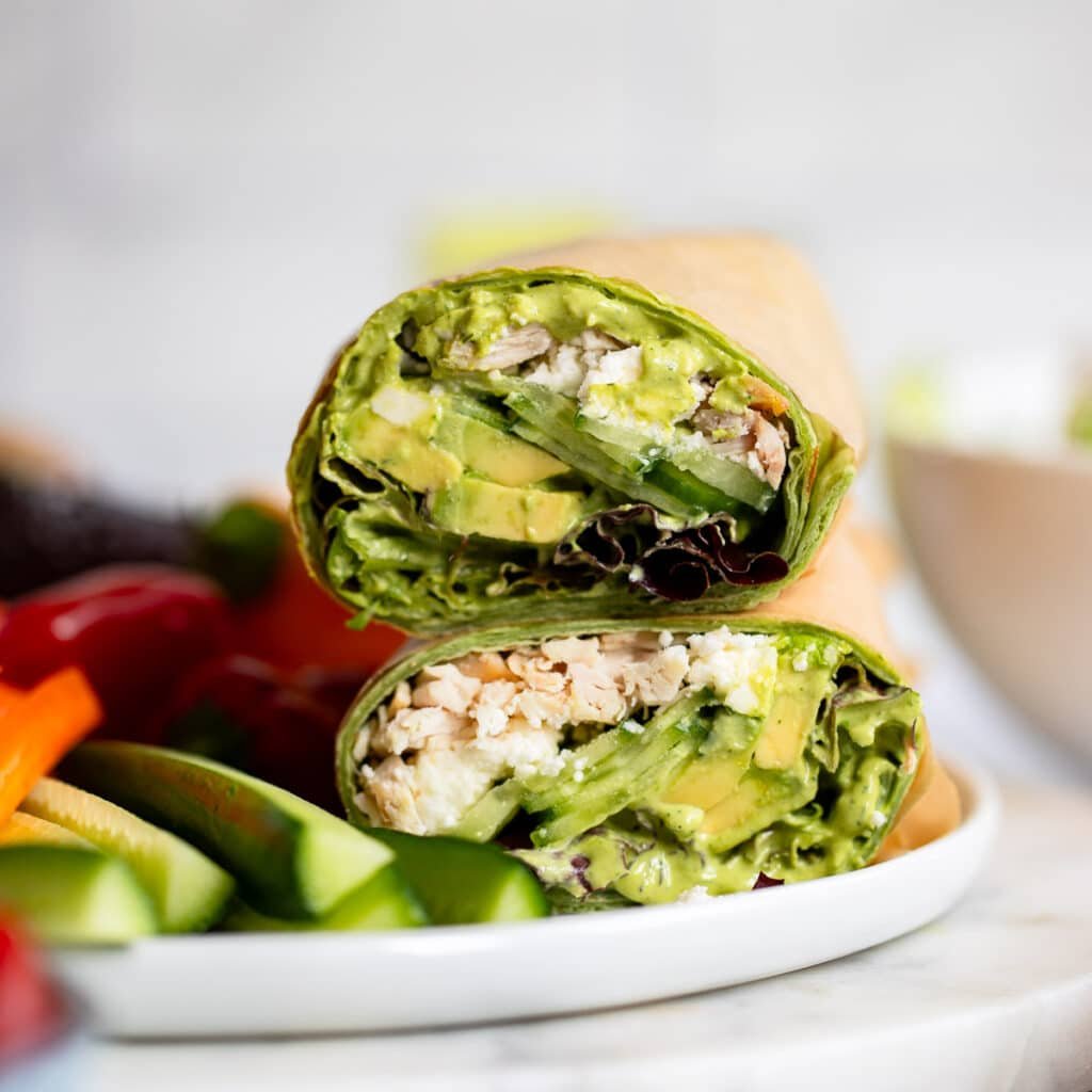 green goddess wrap served on plate with vegetables