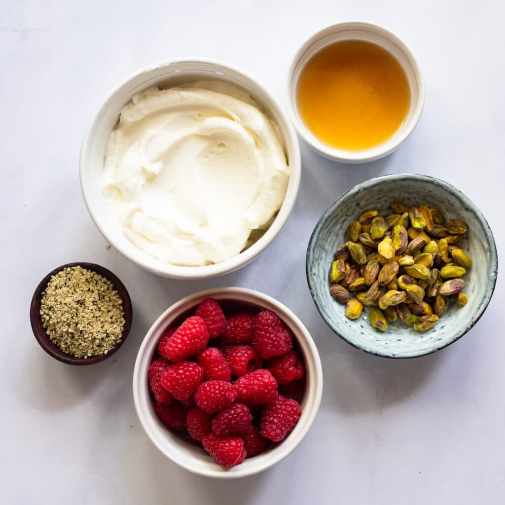ingredients to make frozen yogurt bark with toppings