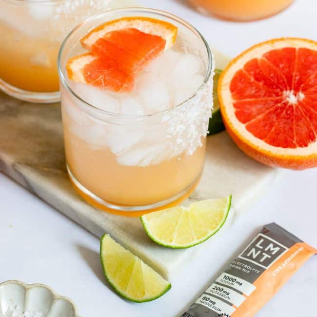 Salty Paloma mocktail recipe with LMNT served in glass