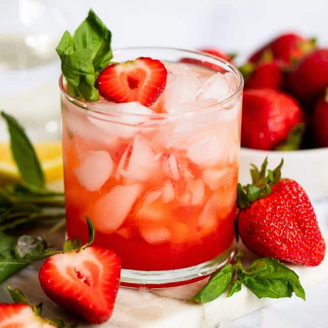 Strawberry Basil Mocktail mocktail recipe served in glass with garnish