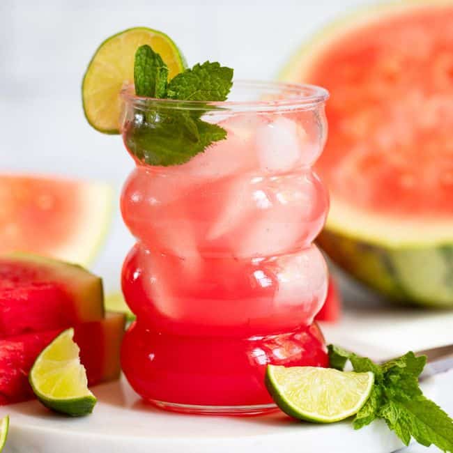 Watermelon Mint Mojito mocktail recipe served in glass