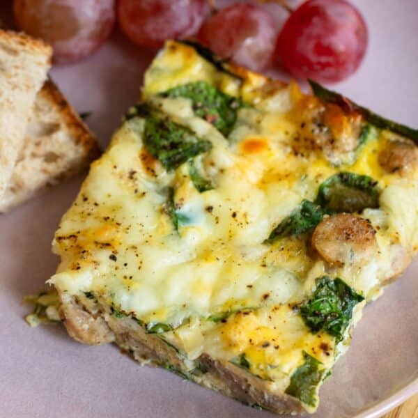 close up shot of high protein egg bake recipe served on plate