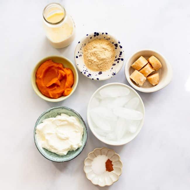 top view of raw ingredients to make healthy pumpkin smoothie