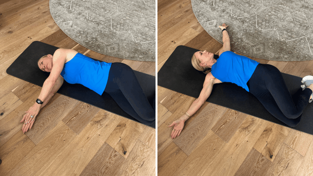 Side-Lying Thoracic Rotation exercise for kyphosis in middle age