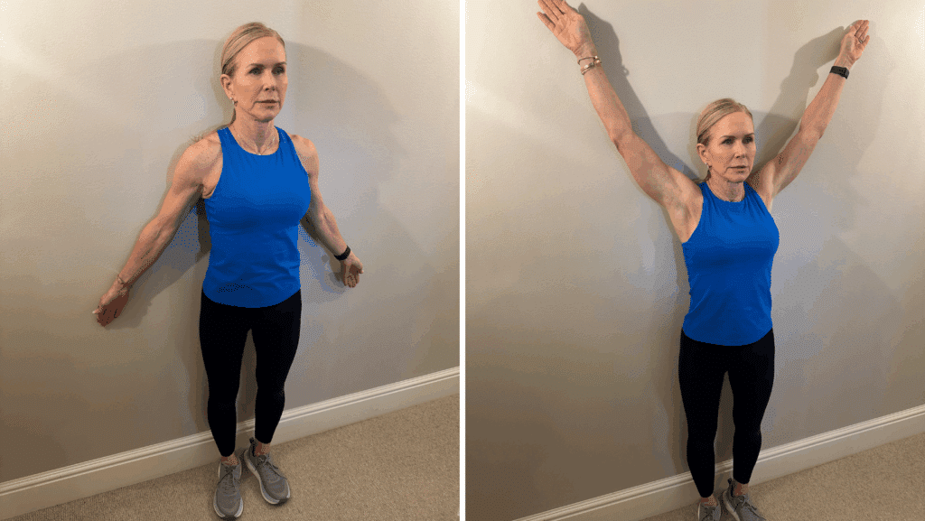 wall angels exercise for women in middle age with kyphosis