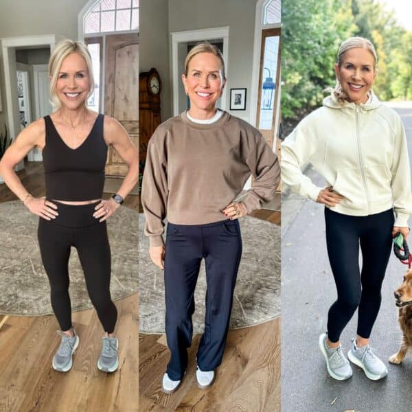 Woman over 50 wearing high-waisted Amazon leggings for fitness and everyday comfort