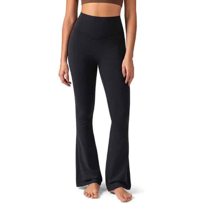 Woman wearing Colorfulkoala Dreamlux flare Amazon leggings for soft everyday style