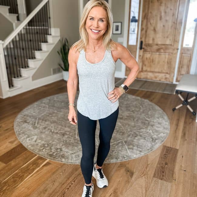 Woman wearing CRZ YOGA Butterlift high-waisted Amazon workout leggings with soft support