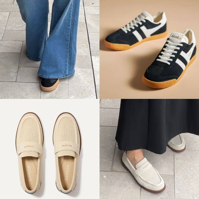 Comfortable walking shoes including loafers and flats suitable for long days exploring European cities