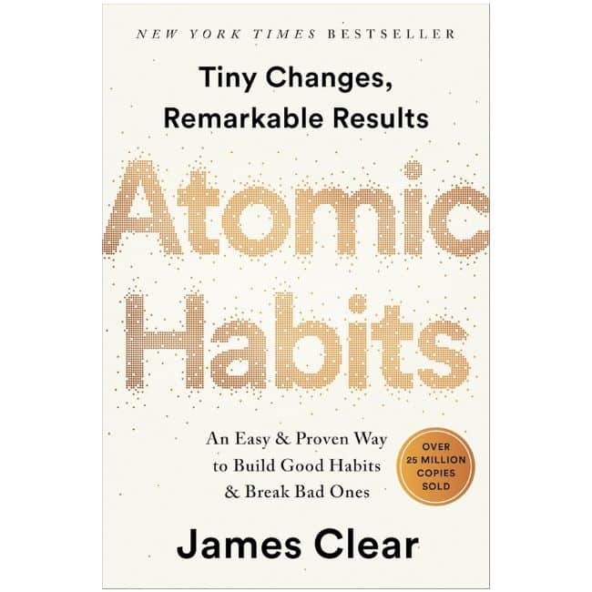 Cover of Atomic Habits by James Clear about building healthy routines and sustainable habits