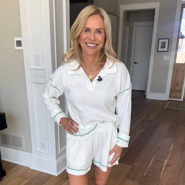 Relaxed matching lounge set for women over 50 with soft comfortable fabric
