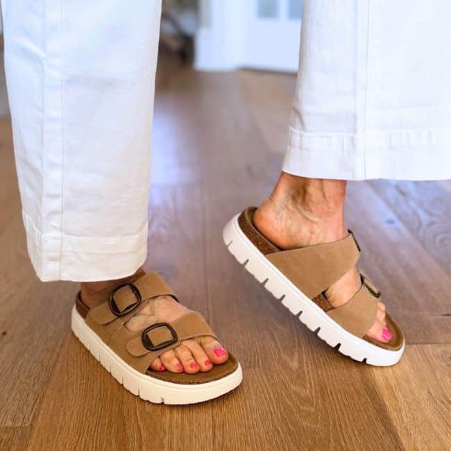 Trendy yet practical comfort sandal for women over 50 with modern summer style
