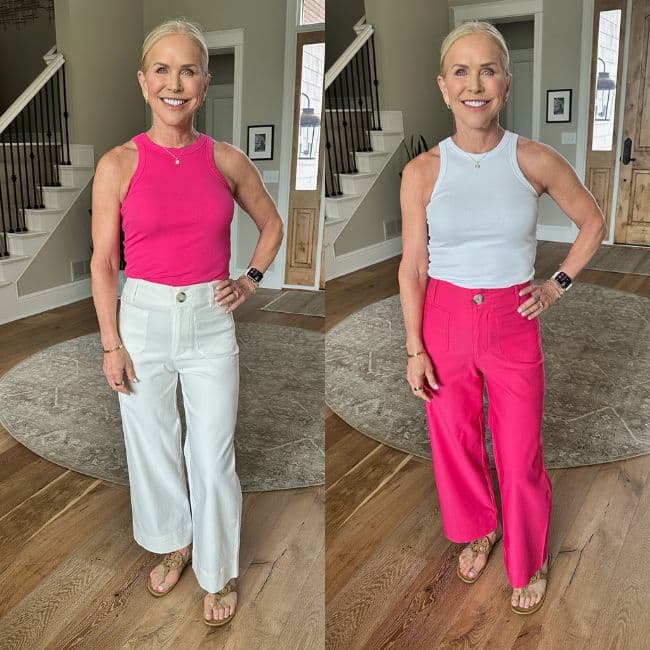 Anthropologie Colette lookalike wide leg pants for women over 50, a soft flowing athleisure style