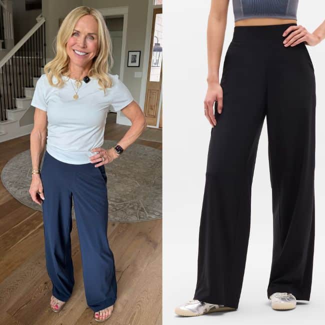 Athleta Brooklyn wide leg pants for women over 50, a flattering athletic wide leg style