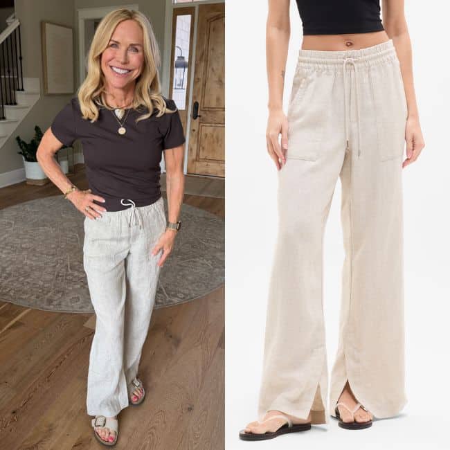 Athleta high rise wide leg linen pants for women over 50, a polished casual style from a trusted brand