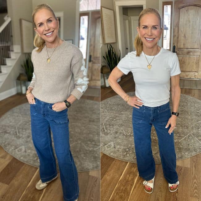 Cicy Bell wide leg jeans for women over 50, a flattering high rise denim silhouette