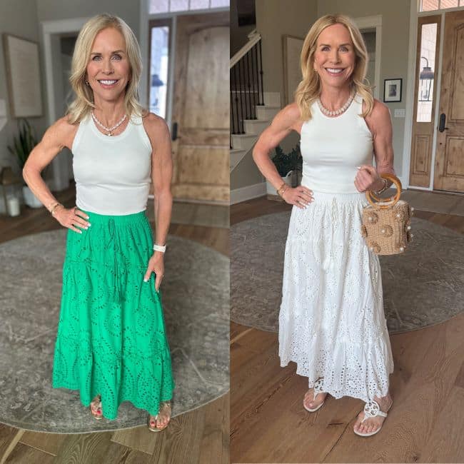 white eyelet maxi skirt on sale for women