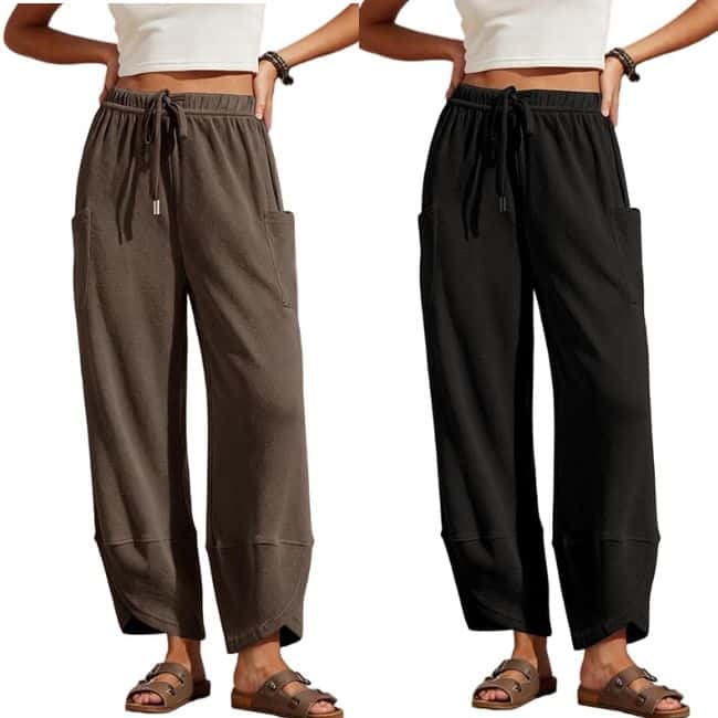 Wide leg harem casual pants for women over 50, a relaxed flowy silhouette for everyday wear