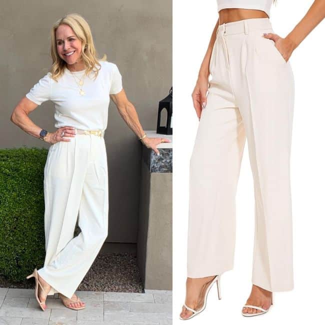 Wide leg trouser pants for women over 50, a classic casual style that dresses up or down easily