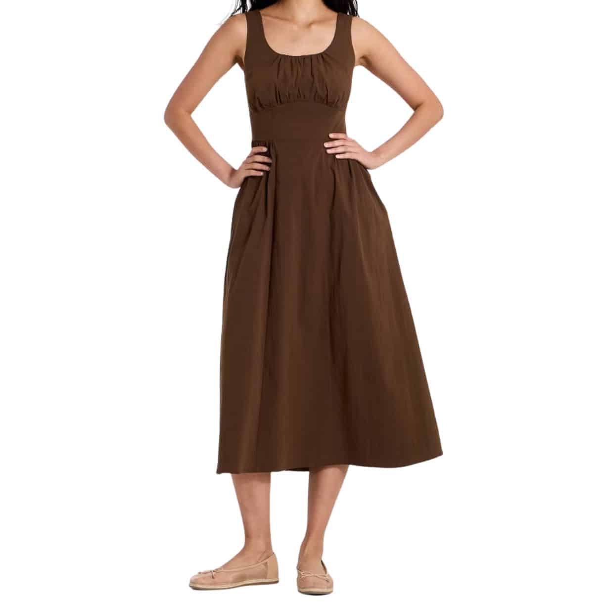 brown corset smock midi dress