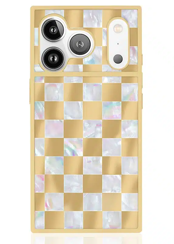 Gold Checkered Mother of Pearl SQUARE iPhone Case | FLAUNT
