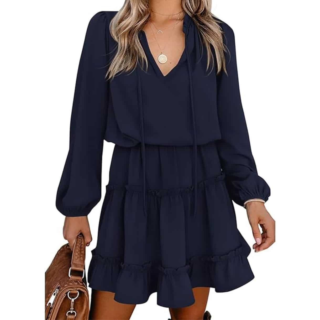 long sleeve blue ruffle dress