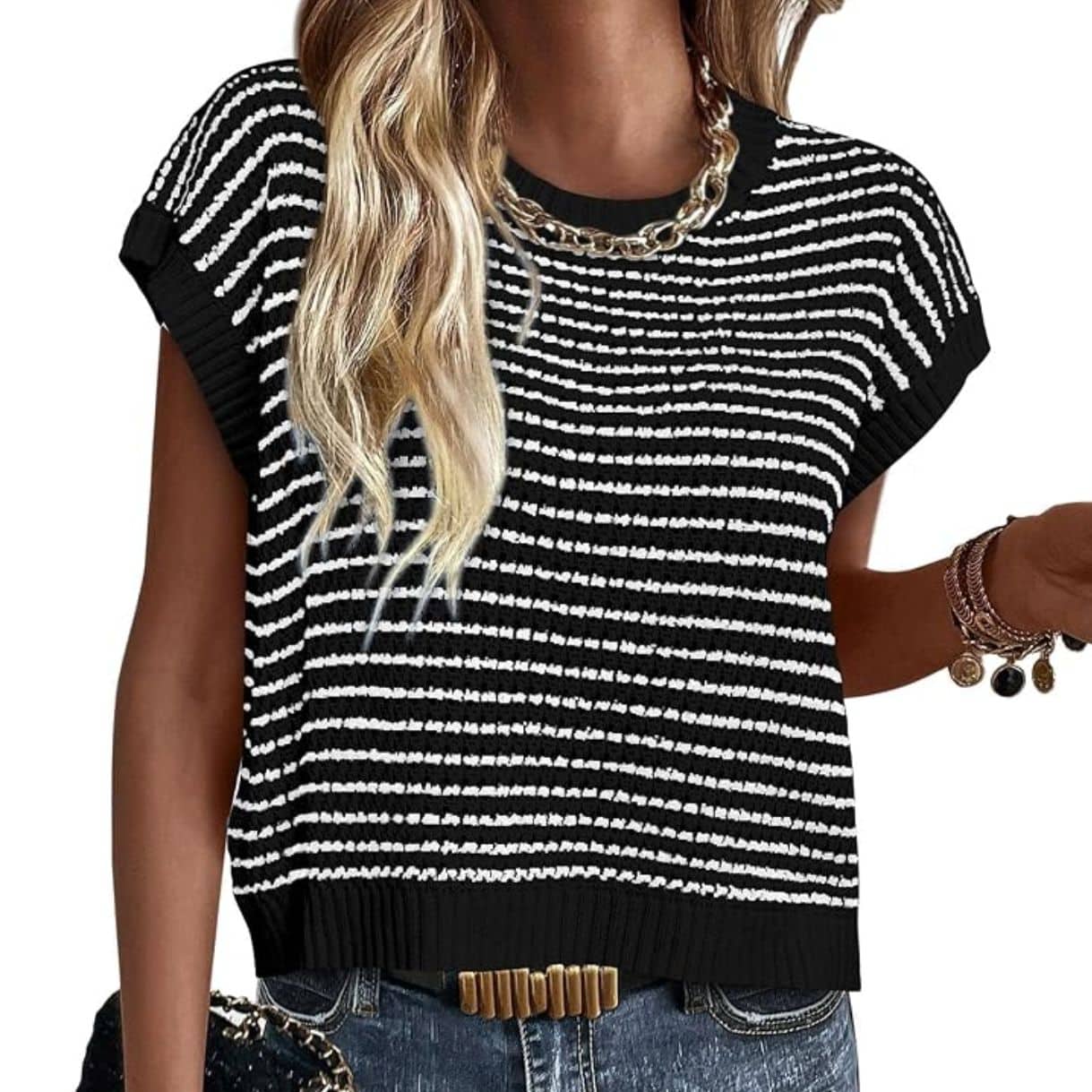 short sleeve striped sweater vest